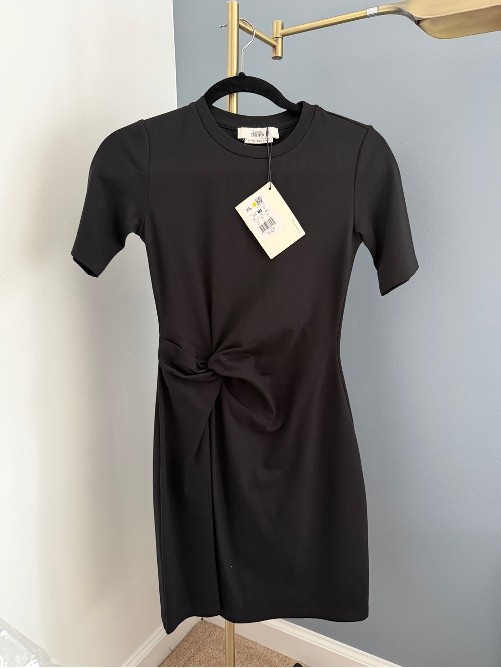 XS Love Bonito Black Kamile Ruched Shift Dress